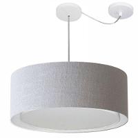 Lustre Pendente Cilíndrico Com Desvio De Centro Vivare Md-4317 Cúpula Em Tecido 60x25cm - Bivolt Rustico-cinza 127/220v - 1