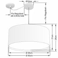 Lustre Pendente Cilíndrico Com Desvio De Centro Vivare Md-4317 Cúpula Em Tecido 60x25cm - Bivolt Rustico-cinza 127/220v - 2