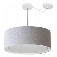 Lustre Pendente Cilíndrico Com Desvio De Centro Vivare Md-4317 Cúpula Em Tecido 60x25cm - Bivolt Rustico-cinza 127/220v - 3