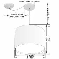Lustre Pendente Cilíndrico Com Desvio De Centro Vivare Md-4312 Cúpula Em Tecido 40x30cm - Bivolt Palha 127/220v - 2
