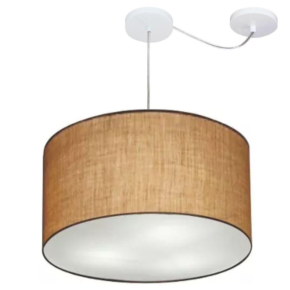 Lustre Pendente Cilíndrico Com Desvio De Centro Vivare Md-4167 Cúpula Em Tecido 60x30cm - Bivolt Palha 127/220v - 1