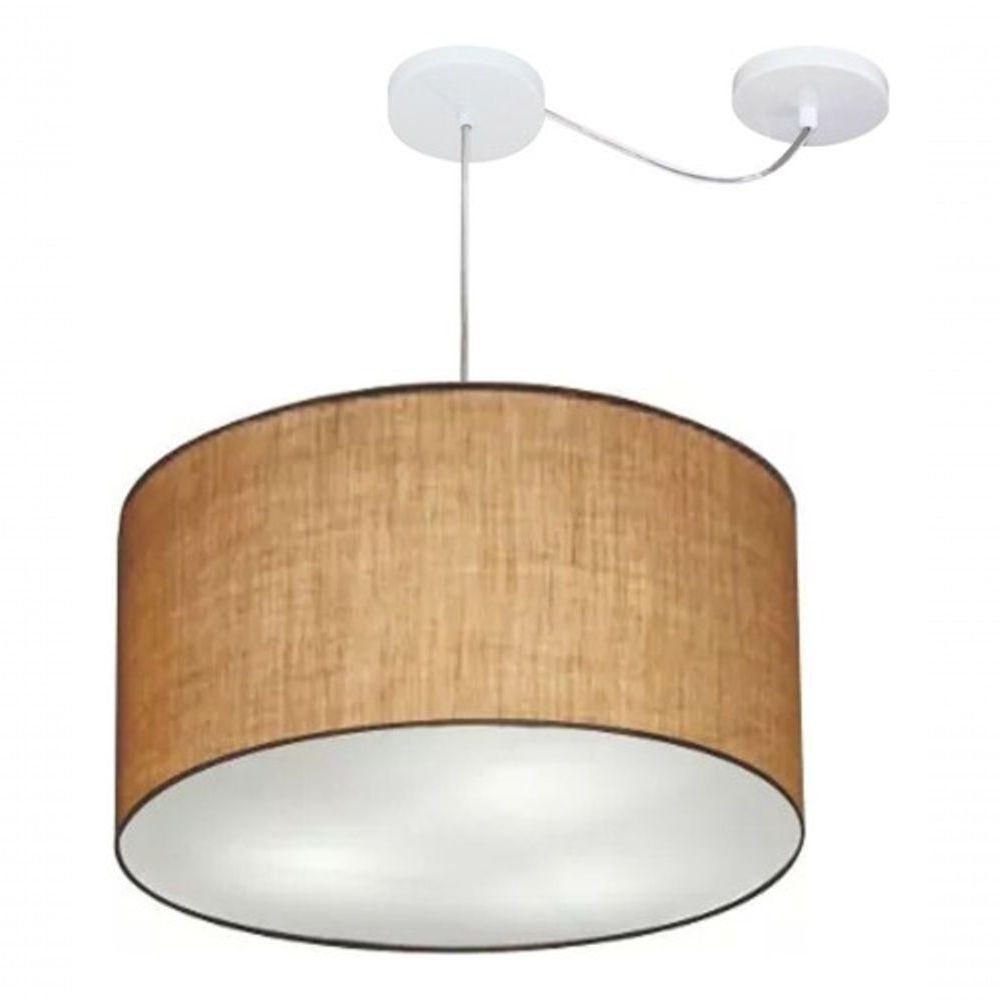 Lustre Pendente Cilíndrico Com Desvio De Centro Vivare Md-4167 Cúpula Em Tecido 60x30cm - Bivolt Palha 127/220v - 3