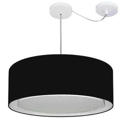 Lustre Pendente Cilíndrico Com Desvio De Centro Vivare Md-4317 Cúpula Em Tecido 60x25cm - Bivolt Preto 127/220v