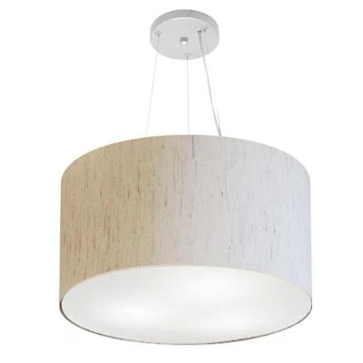 Lustre Pendente Cilíndrico Vivare Md-4187 Cúpula Em Tecido 45x30cm - Bivolt Linho Bege 127/220v