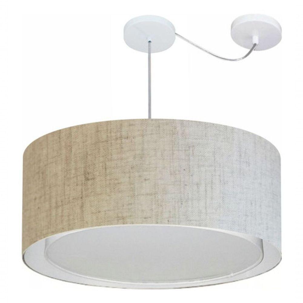 Lustre Pendente Cilíndrico Com Desvio De Centro Vivare Md-4318 Cúpula Em Tecido 60x30cm - Bivolt Rustico-bege 127/220v - 3