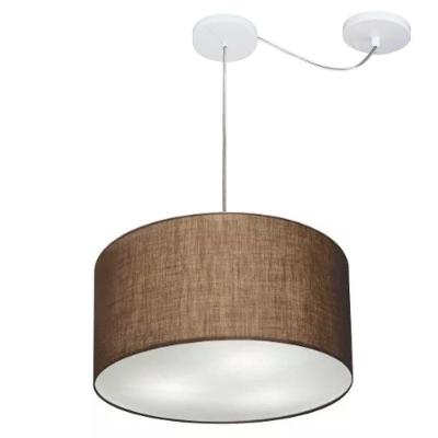 Lustre Pendente Cilíndrico Com Desvio De Centro Vivare Md-4166 Cúpula Em Tecido 40x25cm - Bivolt Café 127/220v