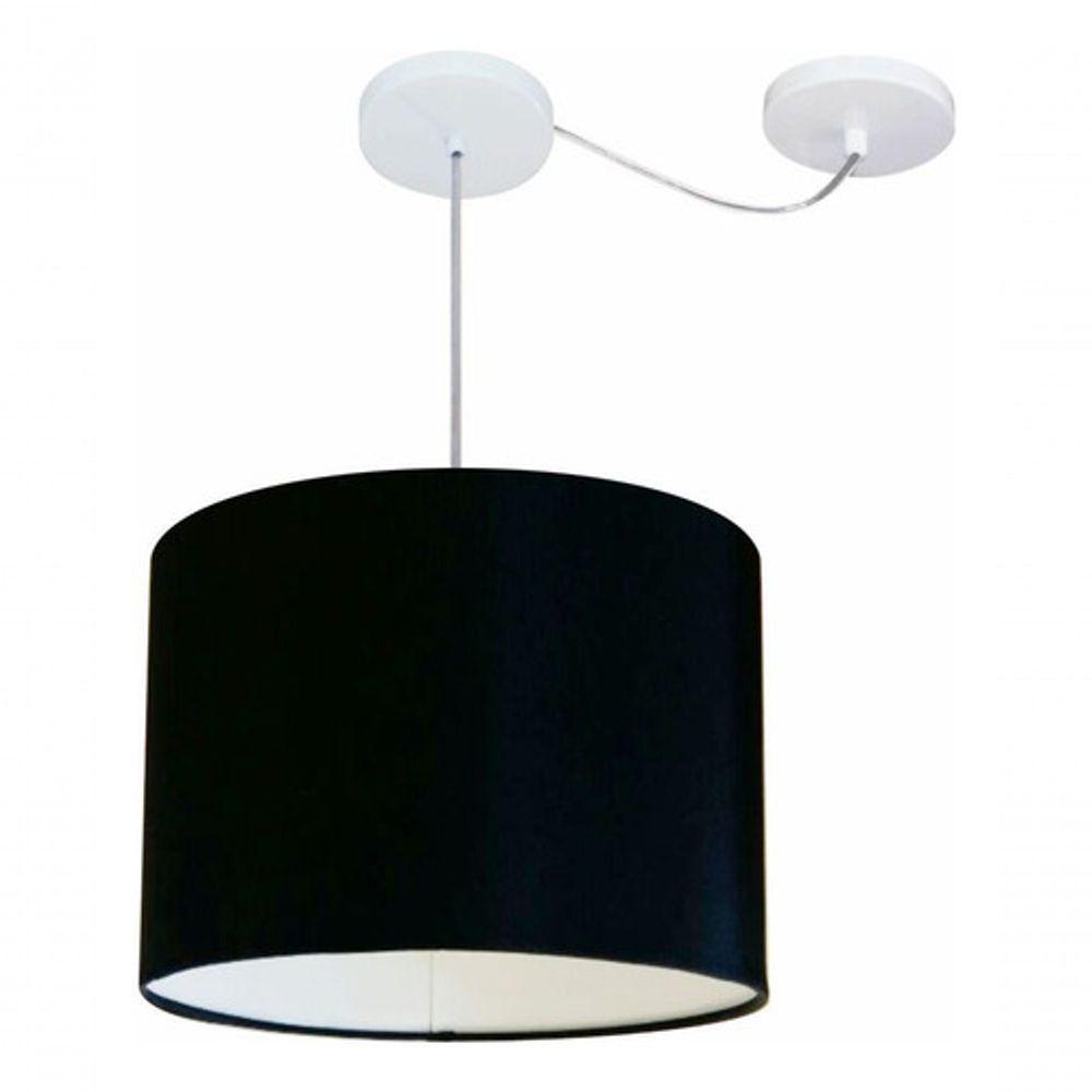Lustre Pendente Cilíndrico Com Desvio Md-4227 Cúpula Em Tecido 40x30cm Preto - Bivolt - 1