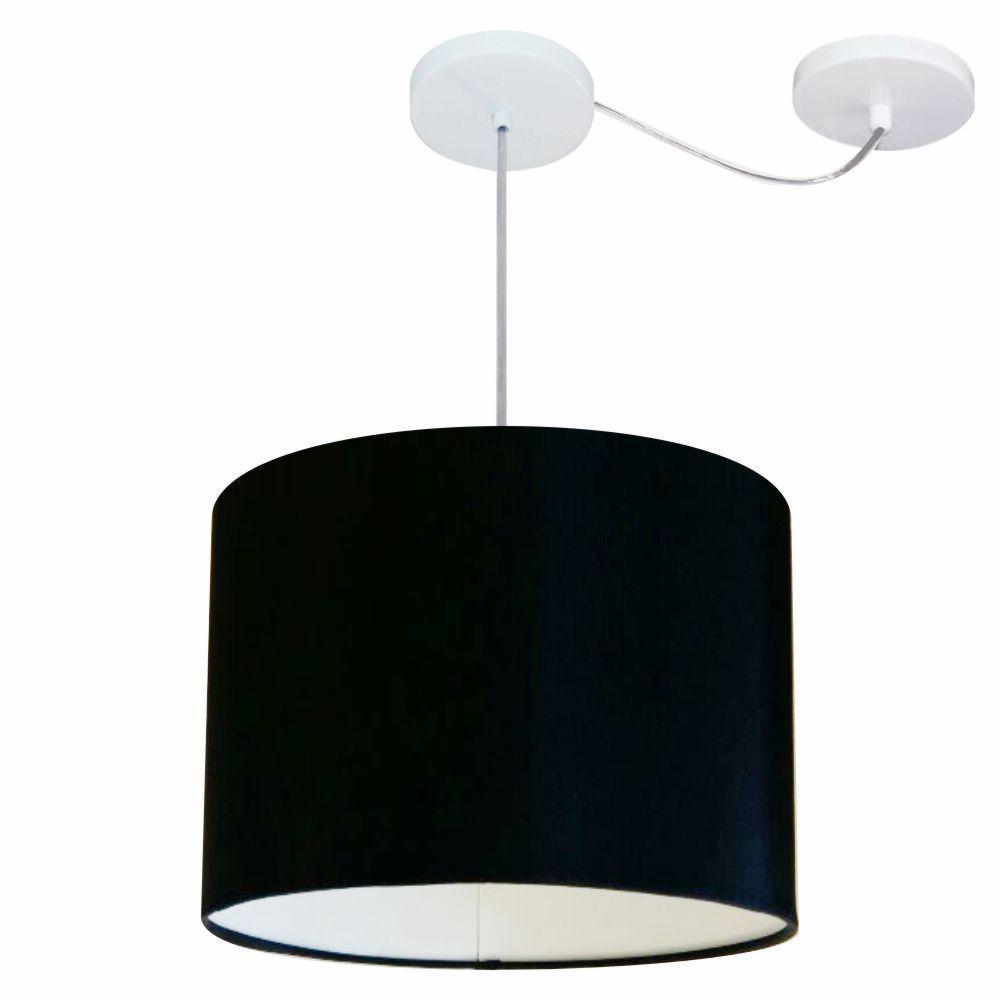 Lustre Pendente Cilíndrico Com Desvio Md-4227 Cúpula Em Tecido 40x30cm Preto - Bivolt - 2