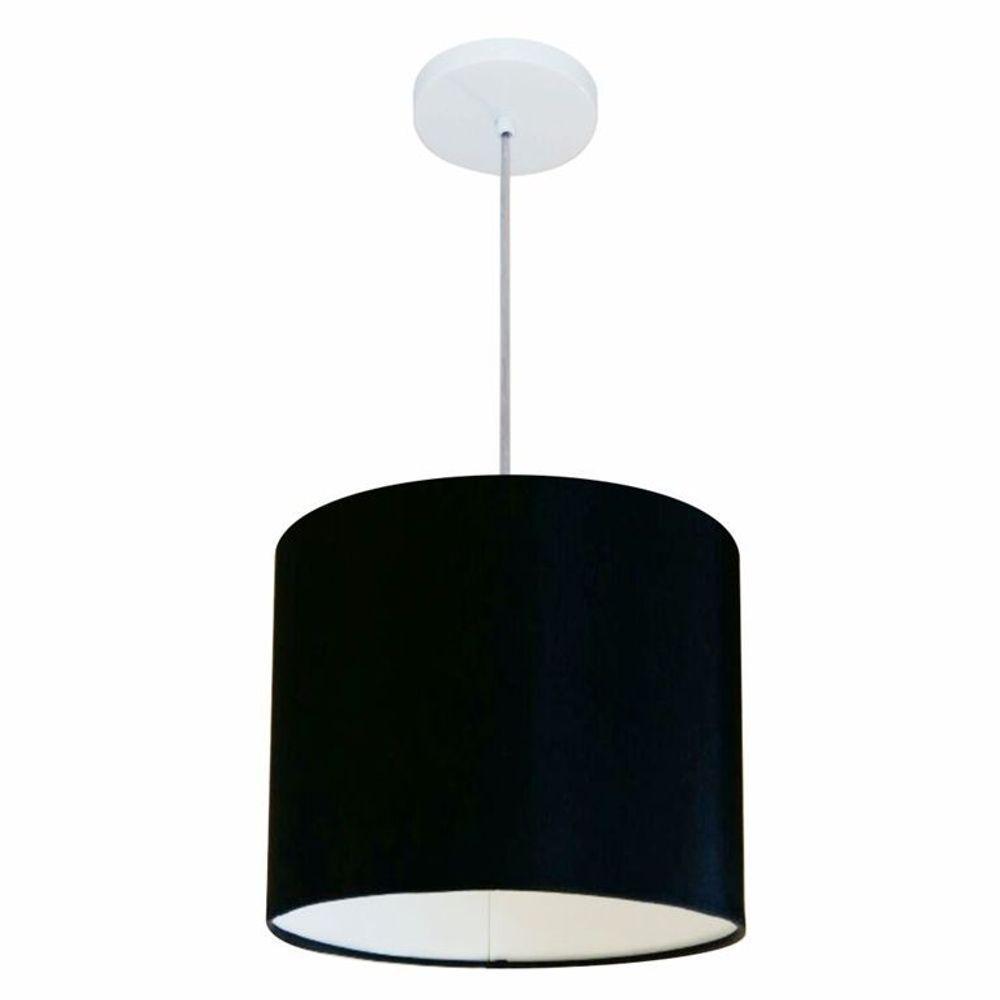 Lustre Pendente Cilíndrico Vivare Md-4143 Cúpula Em Tecido 35x25cm - Bivolt Preto 127/220v - 1