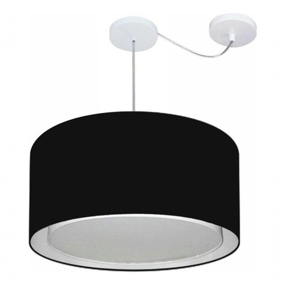 Lustre Pendente Cilíndrico Com Desvio De Centro Vivare Md-4316 Cúpula Em Tecido 55x30cm - Bivolt Preto 127/220v - 3