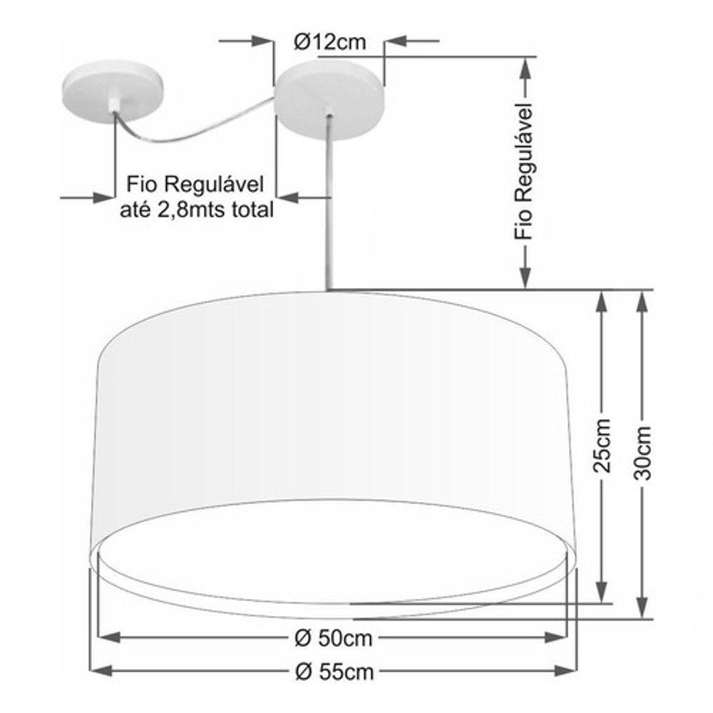 Lustre Pendente Cilíndrico Com Desvio De Centro Vivare Md-4316 Cúpula Em Tecido 55x30cm - Bivolt Preto 127/220v - 4