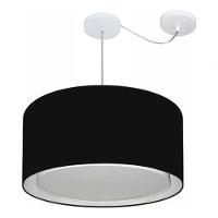Lustre Pendente Cilíndrico Com Desvio De Centro Vivare Md-4316 Cúpula Em Tecido 55x30cm - Bivolt Preto 127/220v - 3