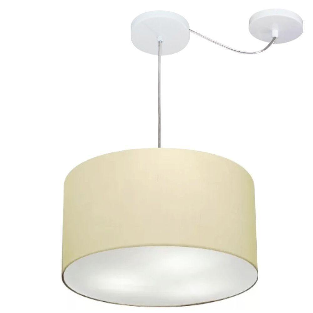 Lustre Pendente Cilíndrico Com Desvio De Centro Vivare Md-4256 Cúpula Em Tecido 40x21cm - Bivolt Algodão-crú 127/220v - 1