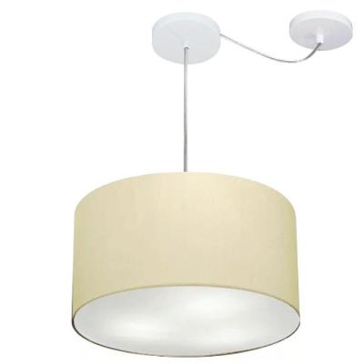 Lustre Pendente Cilíndrico Com Desvio De Centro Vivare Md-4256 Cúpula Em Tecido 40x21cm - Bivolt Algodão-crú 127/220v