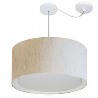 Lustre Pendente Cilíndrico Com Desvio De Centro Vivare Md-4316 Cúpula Em Tecido 55x30cm - Bivolt Linho Bege 127/220v - 1
