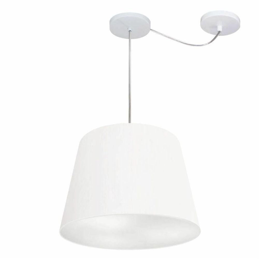 Lustre Pendente Cone Com Desvio De Centro Vivare Md-4276 Cúpula Em Tecido 30x40cm - Bivolt Branco 127/220v - 3