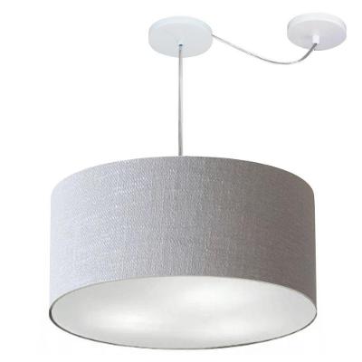 Lustre Pendente Cilíndrico Com Desvio De Centro Vivare Md-4263 Cúpula Em Tecido 55x25cm - Bivolt Rustico-cinza 127/220v