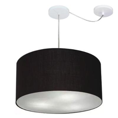 Lustre Pendente Cilíndrico Com Desvio De Centro Vivare Md-4251 Cúpula Em Tecido 50x30cm - Bivolt Preto 127/220v