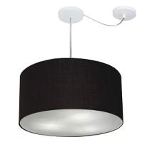 Lustre Pendente Cilíndrico Com Desvio De Centro Vivare Md-4251 Cúpula Em Tecido 50x30cm - Bivolt Preto 127/220v - 1