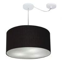 Lustre Pendente Cilíndrico Com Desvio De Centro Vivare Md-4251 Cúpula Em Tecido 50x30cm - Bivolt Preto 127/220v - 2