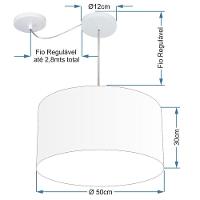 Lustre Pendente Cilíndrico Com Desvio De Centro Vivare Md-4261 Cúpula Em Tecido 50x30cm - Bivolt Linho Bege 127/220v - 2