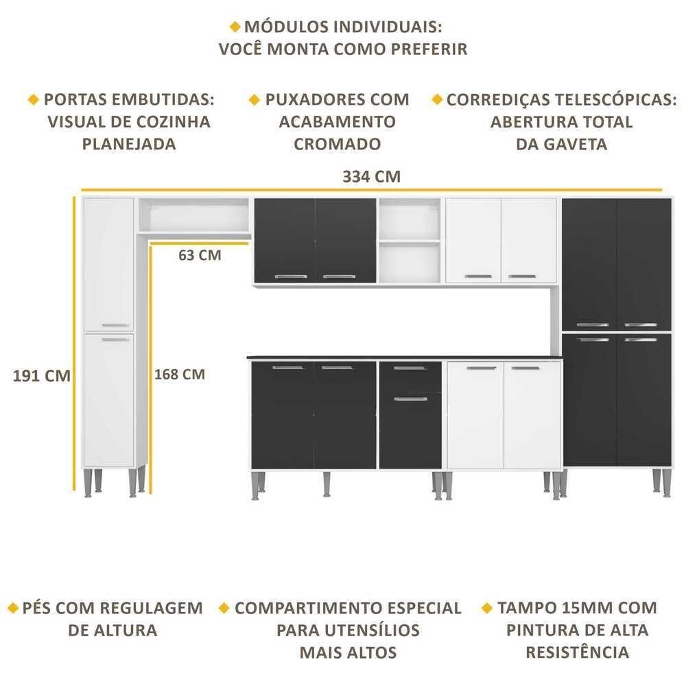 Cozinha Compacta Multimóveis Xangai Blues Fg3161 Com Armário E Balcão Branca/preta - 9