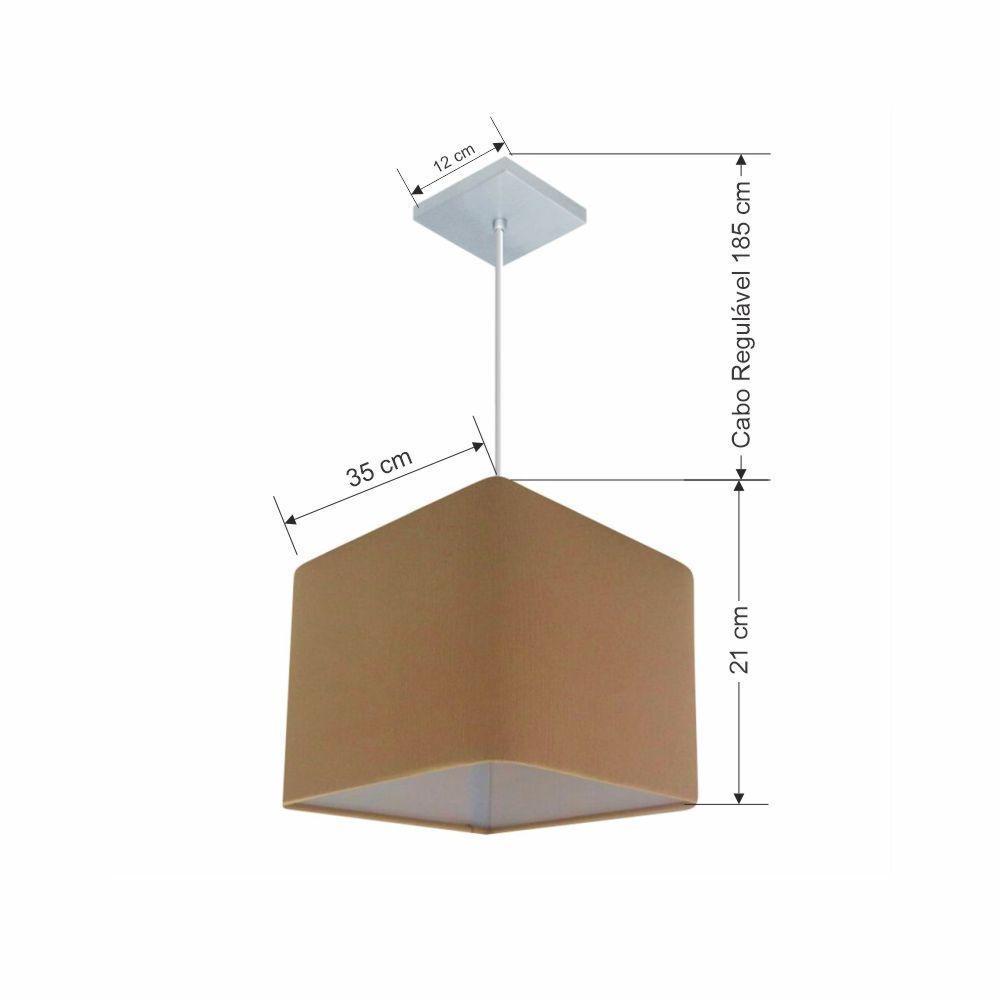 Lustre Pendente Quadrado Vivare Md-4059 Cúpula Em Tecido 21/35x35cm - Bivolt Palha 127/220v - 2