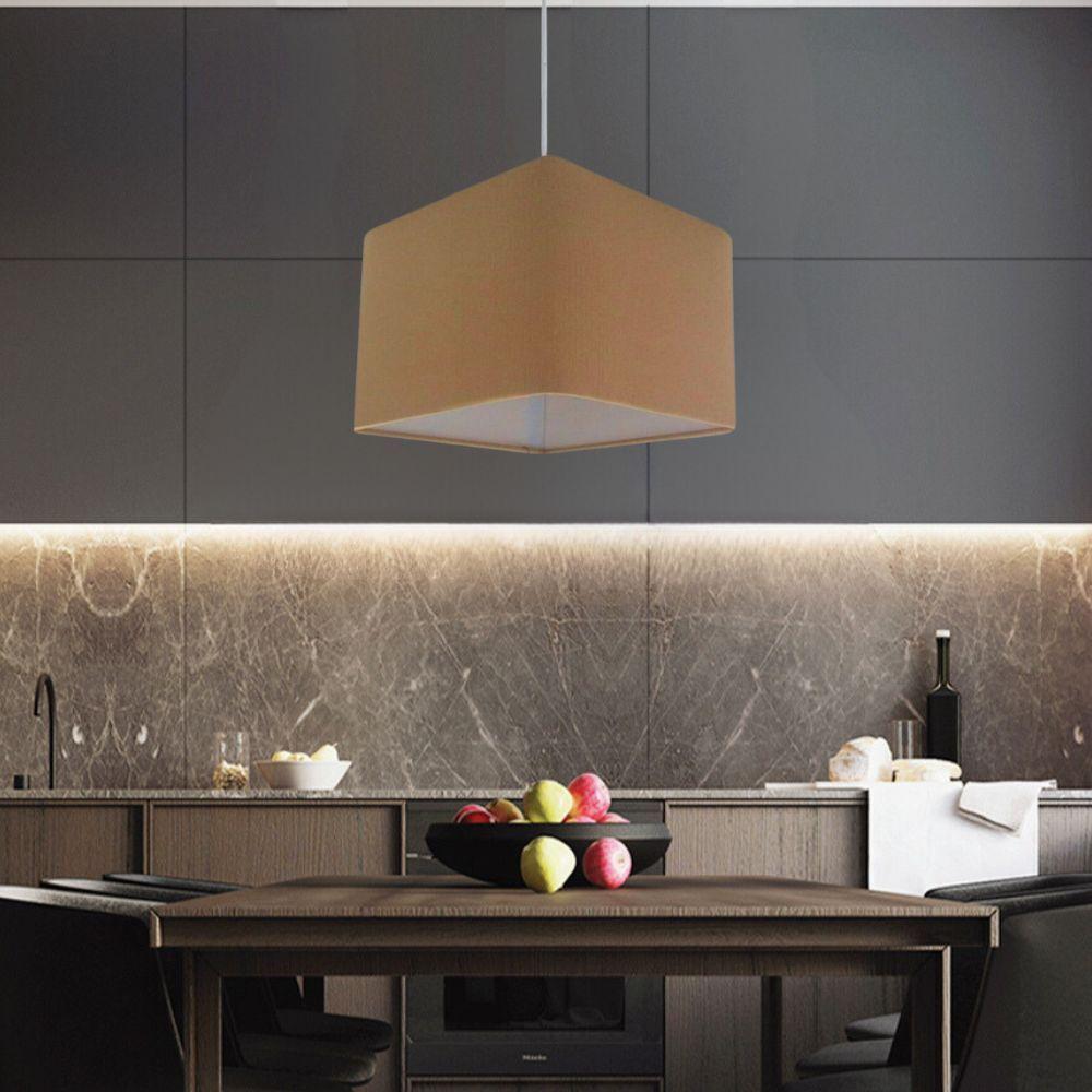 Lustre Pendente Quadrado Vivare Md-4059 Cúpula Em Tecido 21/35x35cm - Bivolt Palha 127/220v - 3