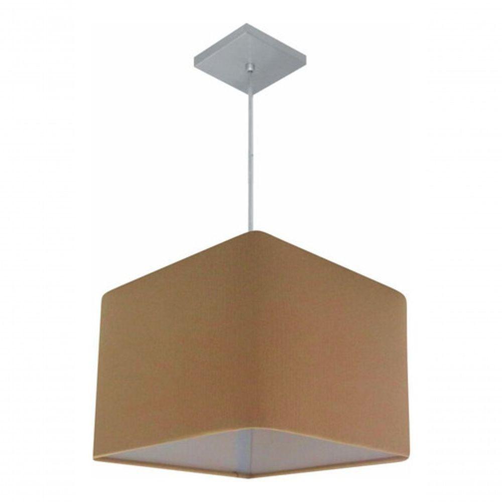 Lustre Pendente Quadrado Vivare Md-4059 Cúpula Em Tecido 21/35x35cm - Bivolt Palha 127/220v - 4