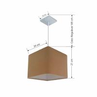 Lustre Pendente Quadrado Vivare Md-4059 Cúpula Em Tecido 21/35x35cm - Bivolt Palha 127/220v - 2