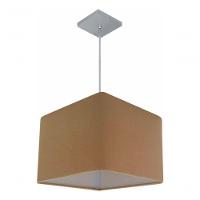 Lustre Pendente Quadrado Vivare Md-4059 Cúpula Em Tecido 21/35x35cm - Bivolt Palha 127/220v