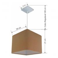 Lustre Pendente Quadrado Vivare Md-4059 Cúpula Em Tecido 21/35x35cm - Bivolt Palha 127/220v - 5