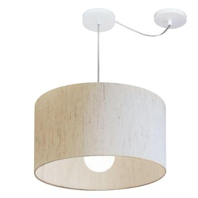 Lustre Pendente Cilíndrico Com Desvio De Centro Vivare Md-4229 Cúpula Em Tecido 45x30cm - Bivolt Linho Bege 127/220v