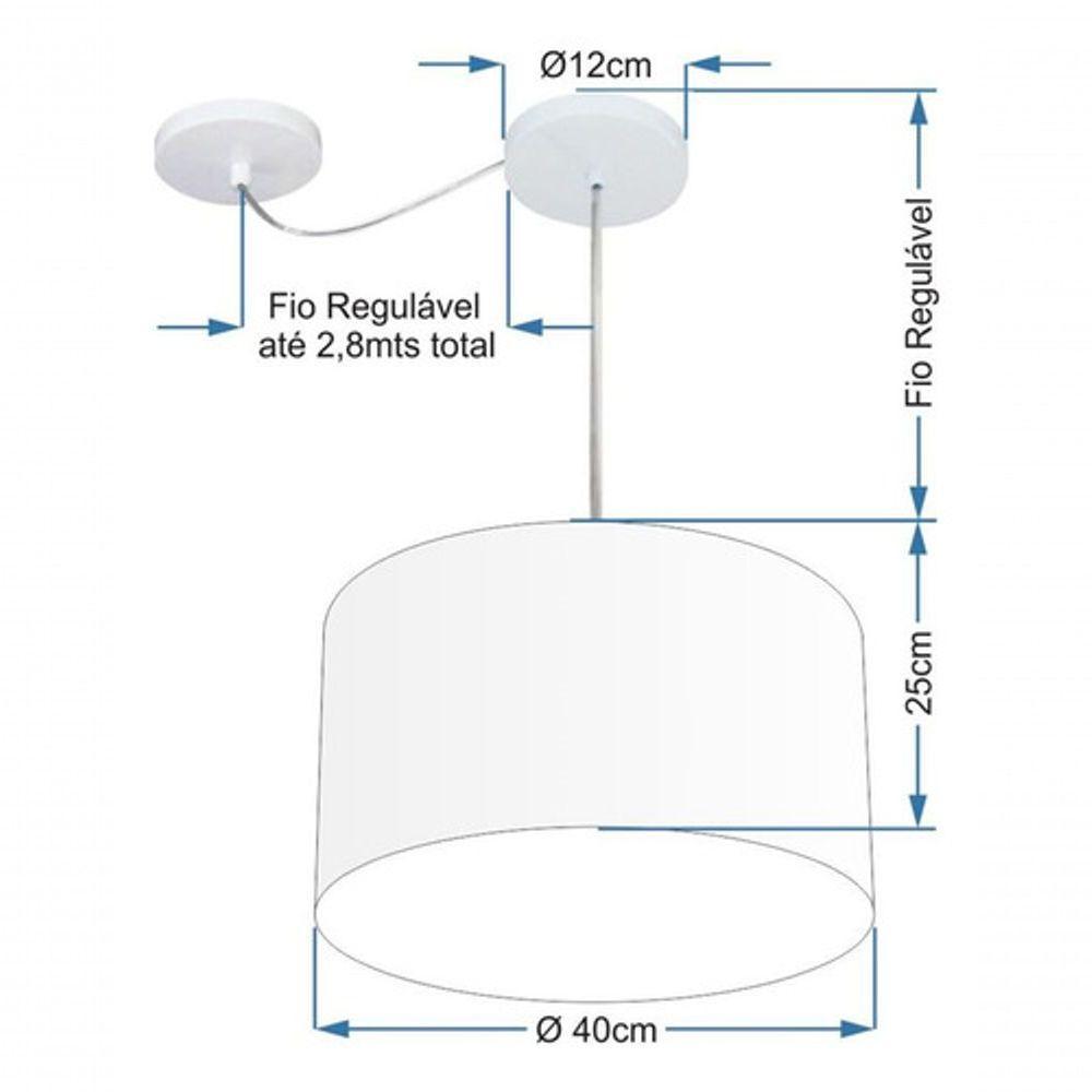 Lustre Pendente Cilíndrico Com Desvio De Centro Vivare Md-4166 Cúpula Em Tecido 40x25cm - Bivolt Rustico-bege 127/220v - 4