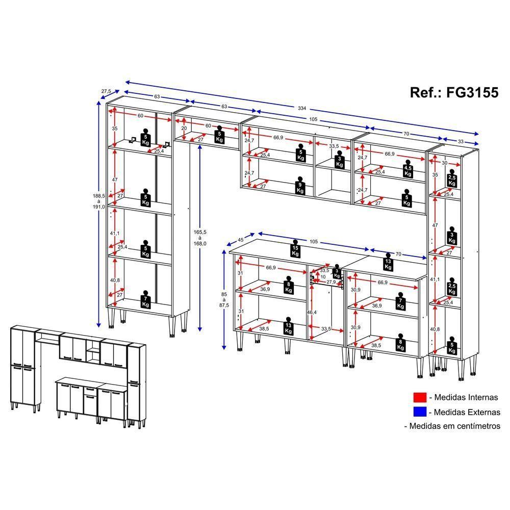 Cozinha Compacta Multimóveis Xangai Blues Fg3155 Com Armário E Balcão Branca - 7