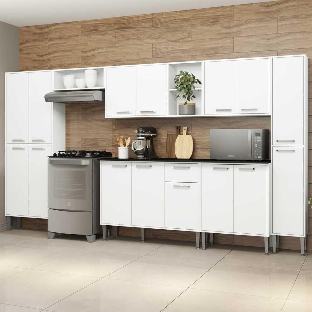 Cozinha Compacta Multimóveis Xangai Blues Fg3155 Com Armário E Balcão Branca - 11
