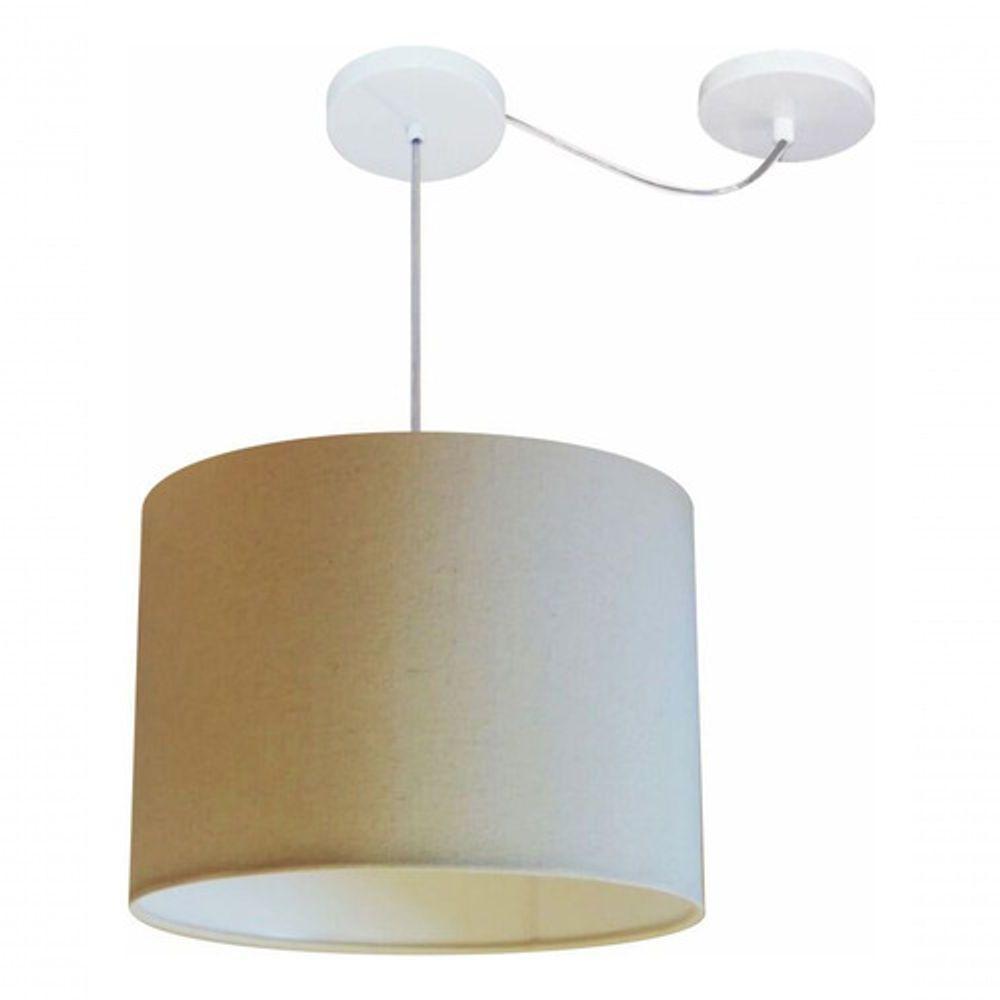 Lustre Pendente Cilíndrico Com Desvio De Centro Vivare Md-4227 Cúpula Em Tecido 40x30cm - Bivolt Algodão-crú 127/220v - 3