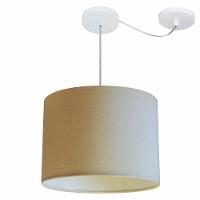 Lustre Pendente Cilíndrico Com Desvio De Centro Vivare Md-4227 Cúpula Em Tecido 40x30cm - Bivolt Algodão-crú 127/220v - 1
