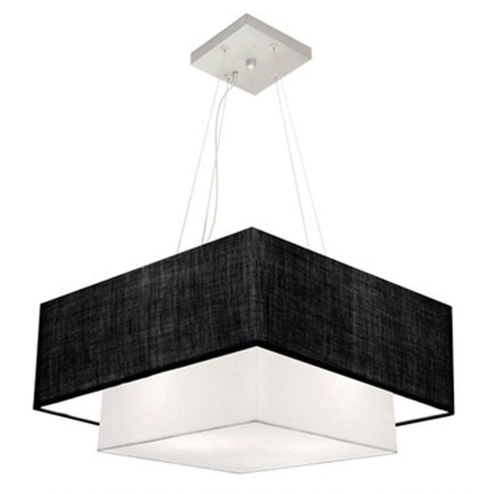 Lustre Pendente Duplo Quadrado Vivare Md-4083 Cúpula Em Tecido 70x50cm - Bivolt Preto-branco 127/220v - 1
