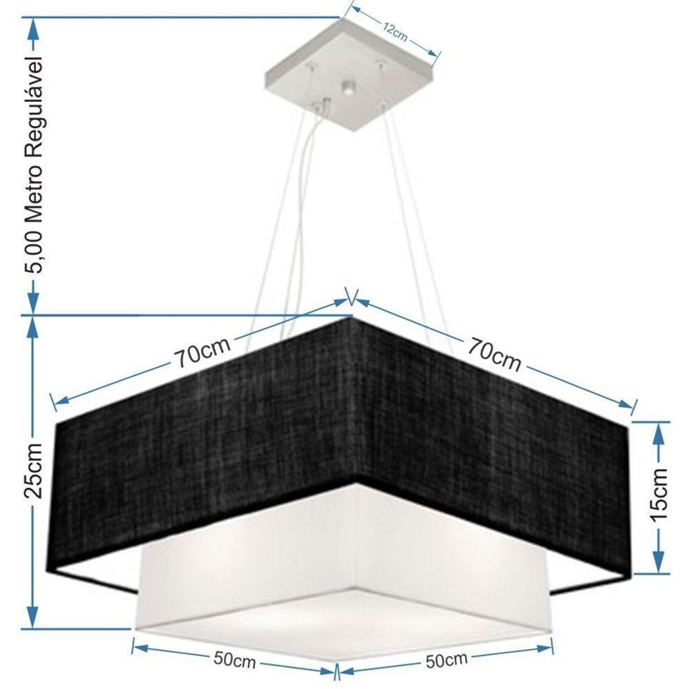 Lustre Pendente Duplo Quadrado Vivare Md-4083 Cúpula Em Tecido 70x50cm - Bivolt Preto-branco 127/220v - 2
