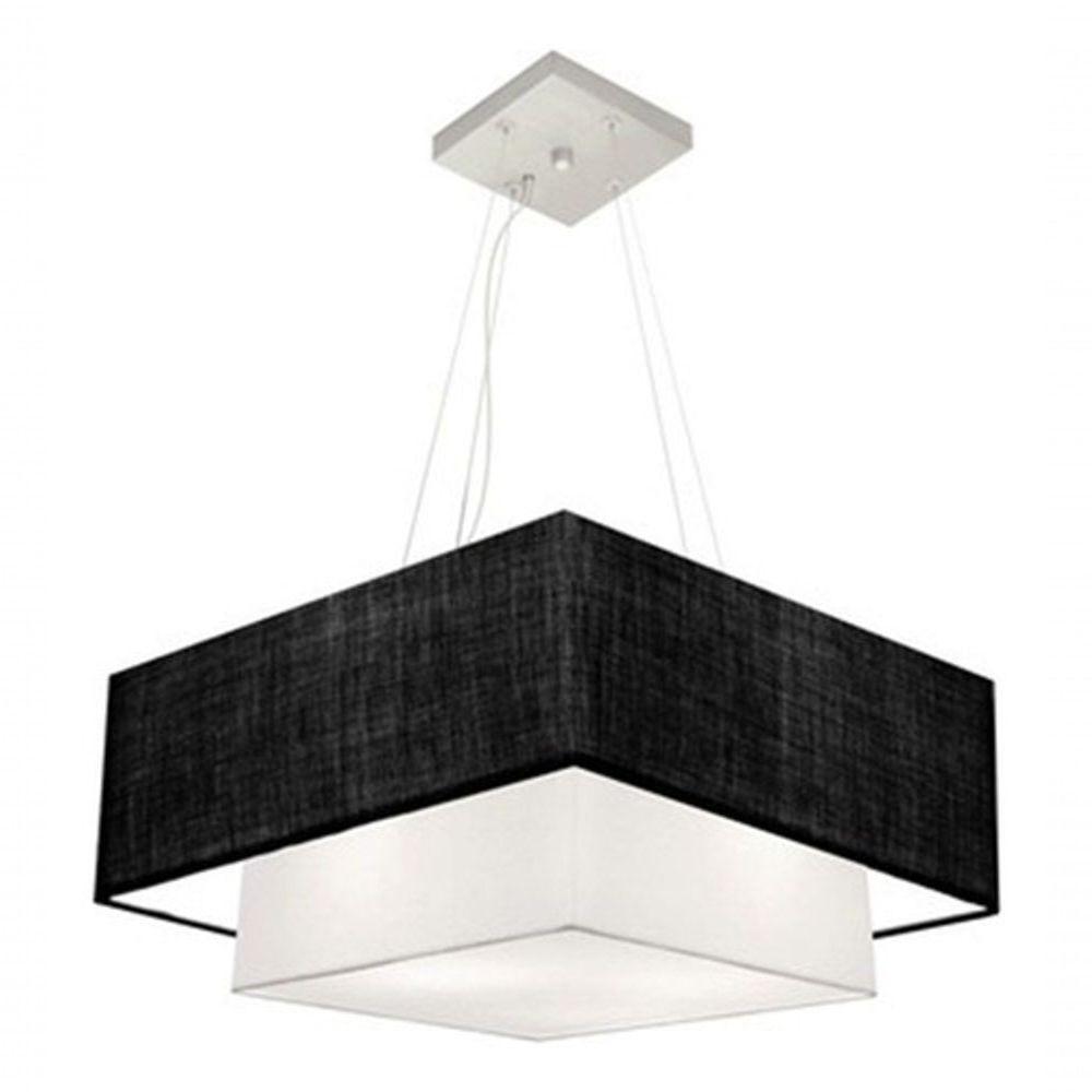 Lustre Pendente Duplo Quadrado Vivare Md-4083 Cúpula Em Tecido 70x50cm - Bivolt Preto-branco 127/220v - 3