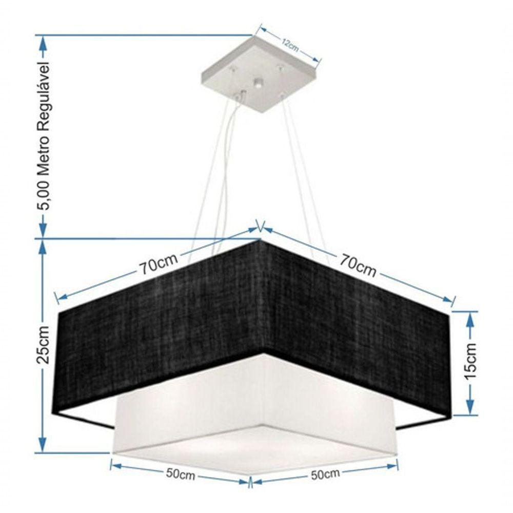 Lustre Pendente Duplo Quadrado Vivare Md-4083 Cúpula Em Tecido 70x50cm - Bivolt Preto-branco 127/220v - 4