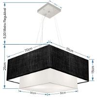 Lustre Pendente Duplo Quadrado Vivare Md-4083 Cúpula Em Tecido 70x50cm - Bivolt Preto-branco 127/220v - 2