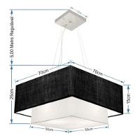 Lustre Pendente Duplo Quadrado Vivare Md-4083 Cúpula Em Tecido 70x50cm - Bivolt Preto-branco 127/220v - 4