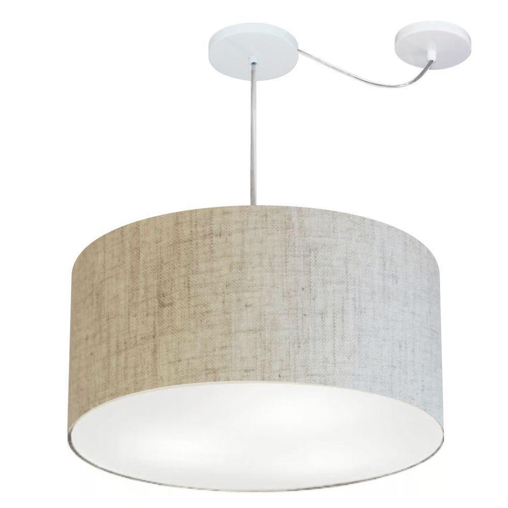 Lustre Pendente Cilíndrico Com Desvio De Centro Vivare Md-4253 Cúpula Em Tecido 55x30cm - Bivolt Rustico-bege 127/220v - 1