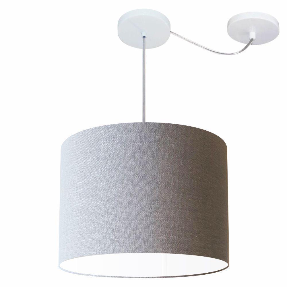 Lustre Pendente Cilíndrico Com Desvio Md-4227 Cúpula Em Tecido 40x30cm Rustico Cinza - Bivolt - 1