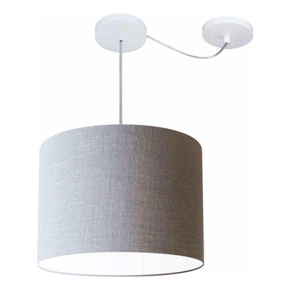 Lustre Pendente Cilíndrico Com Desvio Md-4227 Cúpula Em Tecido 40x30cm Rustico Cinza - Bivolt - 3