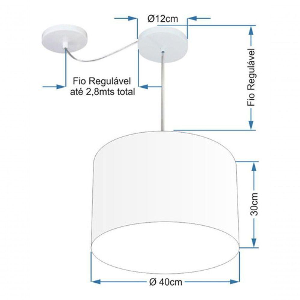 Lustre Pendente Cilíndrico Com Desvio Md-4227 Cúpula Em Tecido 40x30cm Rustico Cinza - Bivolt - 4