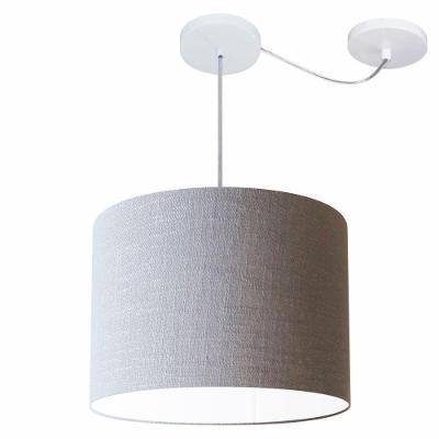 Lustre Pendente Cilíndrico Com Desvio Md-4227 Cúpula Em Tecido 40x30cm Rustico Cinza - Bivolt
