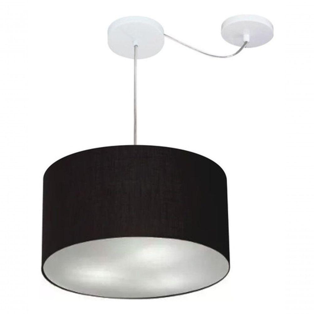 Lustre Pendente Cilíndrico Com Desvio De Centro Vivare Md-4256 Cúpula Em Tecido 40x21cm - Bivolt Preto 127/220v - 3